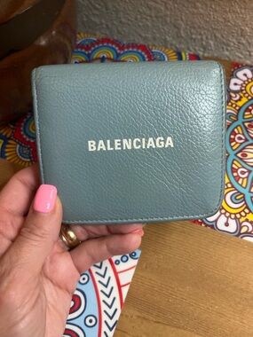 Balenciaga Teal Leather Bi-Fold Wallet & cardholder